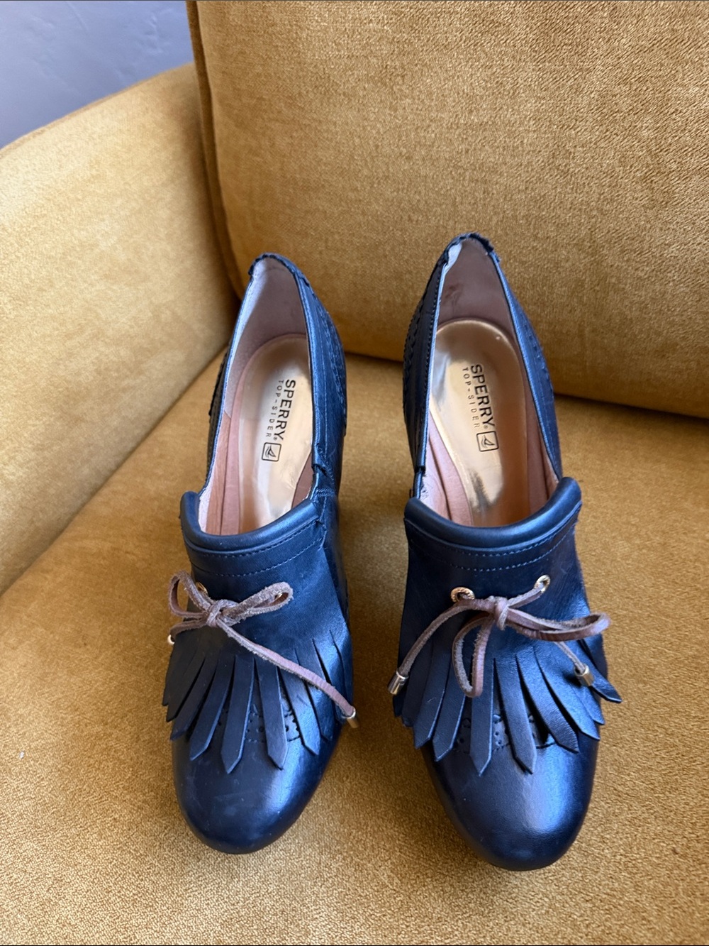 Sperry Navy Leather Fringe Lace-Up Loafers